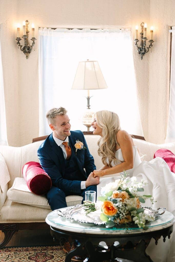 bride and groom intimate indoor portrait at The Howey Mansion captured by Jennifer Holly Photography
