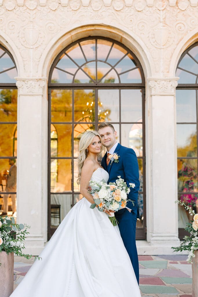 bride and groom portrait at The Howey Mansion captured by Jennifer Holly Photography