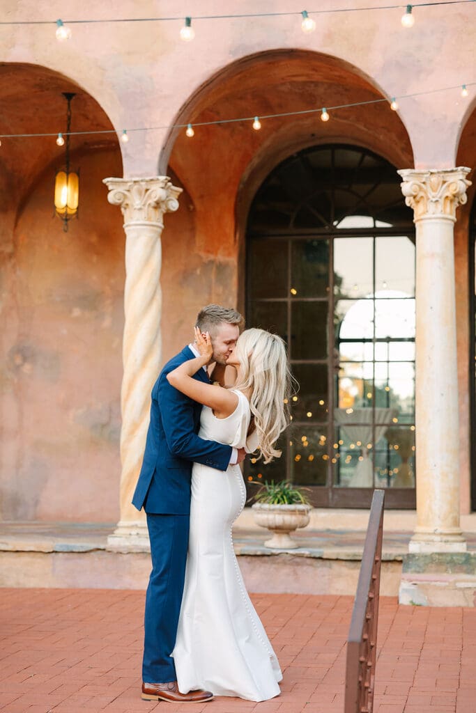 bride and groom first dance at their outdoor wedding reception at The Howey Mansion captured by Jennifer Holly Photography
