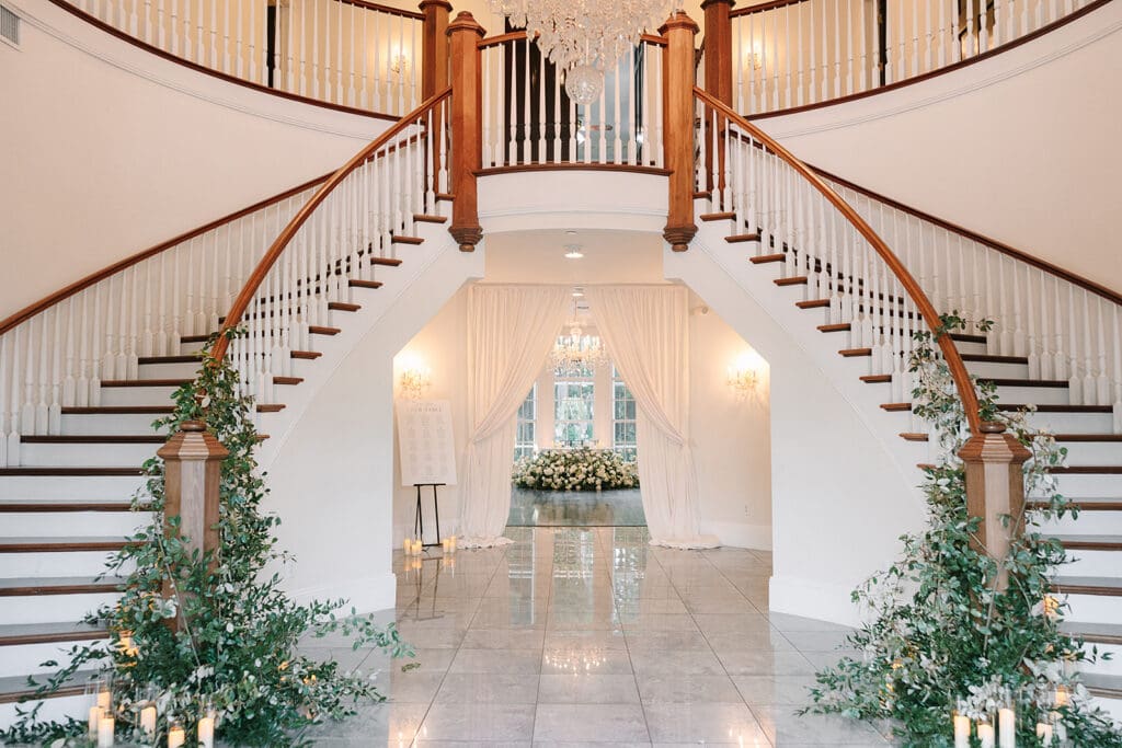 grande staircase at Florida mansion wedding venue, Luxmore Grande Estate, captured by Jennifer Holly Photography