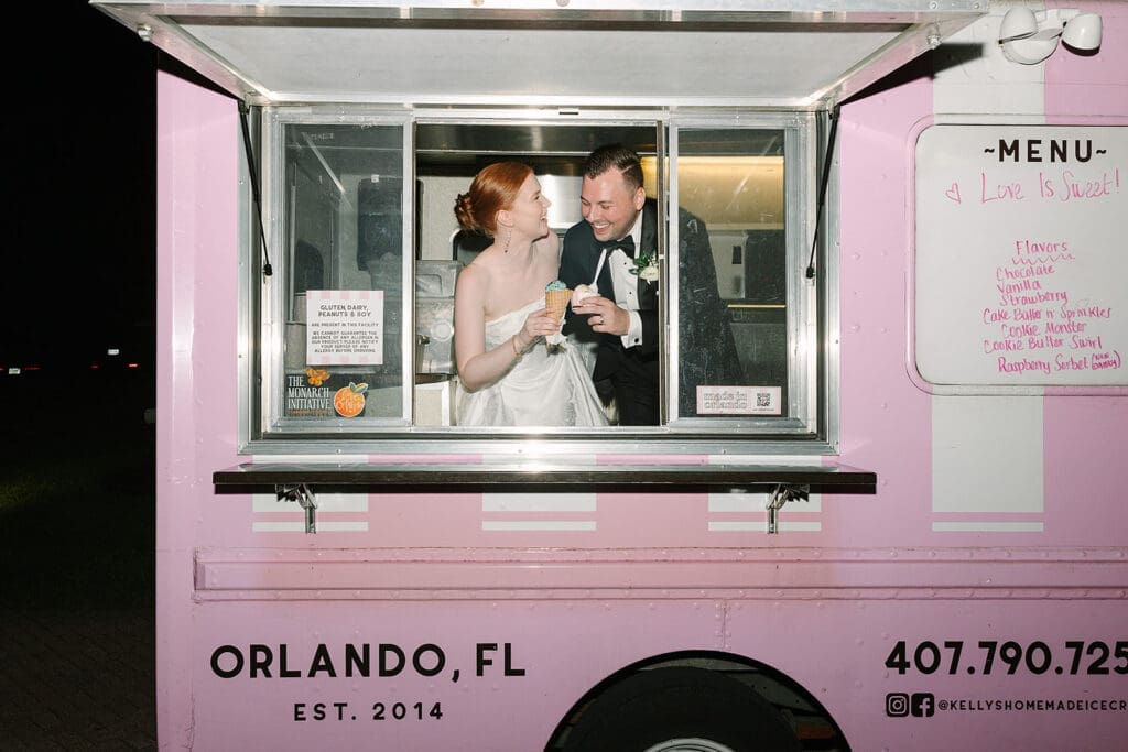 pink Kelly's Ice Cream truck late night treat at Florida mansion wedding venue, Luxmore Grande Estate, captured by Jennifer Holly Photography