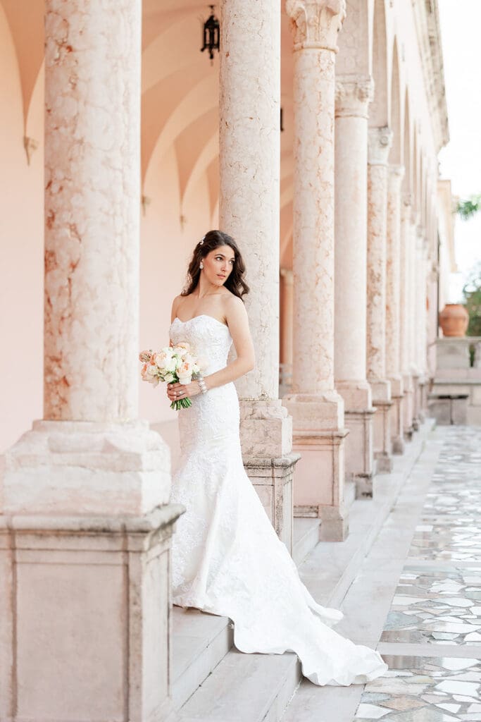 bride at the Ringling Museum in Sarasota in an elopement portrait captured by Jennifer Holly Photography, an Orlando elopement and wedding photographer