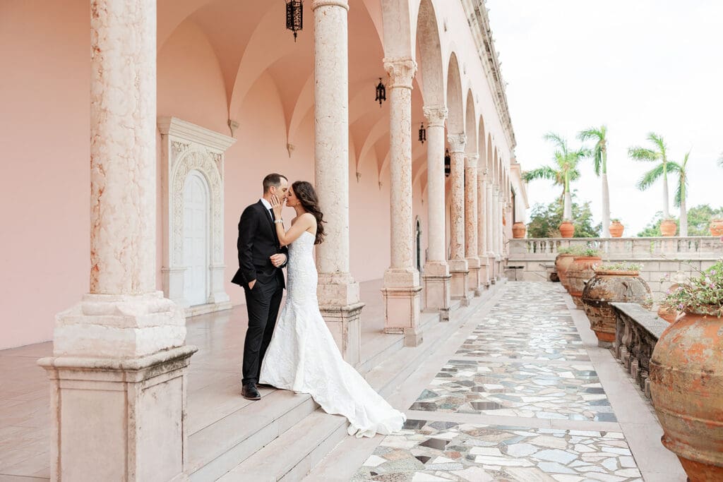bride and groom at the Ringling Museum in Sarasota in an elopement portrait captured by Jennifer Holly Photography, an Orlando elopement and wedding photographer