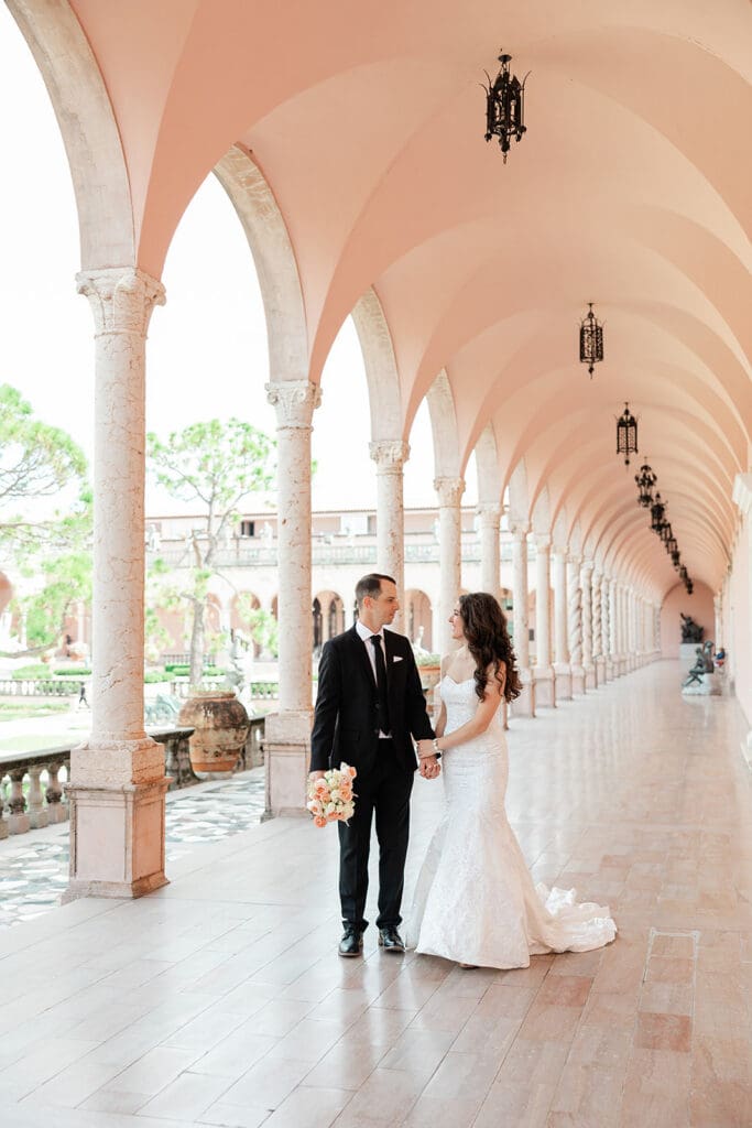 bride and groom at the Ringling Museum in Sarasota in an elopement portrait captured by Jennifer Holly Photography, an Orlando elopement and wedding photographer