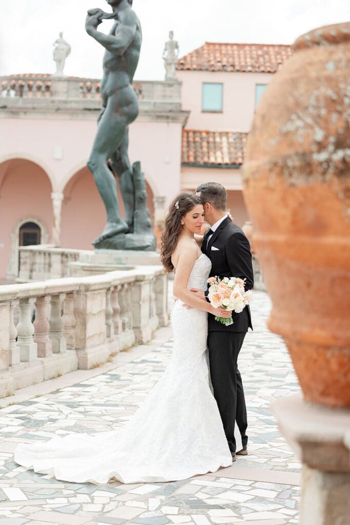 bride and groom at the Ringling Museum in Sarasota in an elopement portrait captured by Jennifer Holly Photography, an Orlando elopement and wedding photographer