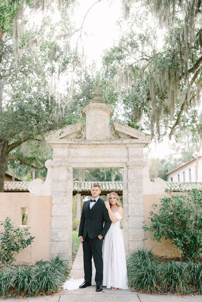 bride and groom at Rollins College in an elopement portrait captured by Jennifer Holly Photography, an Orlando elopement and wedding photographer