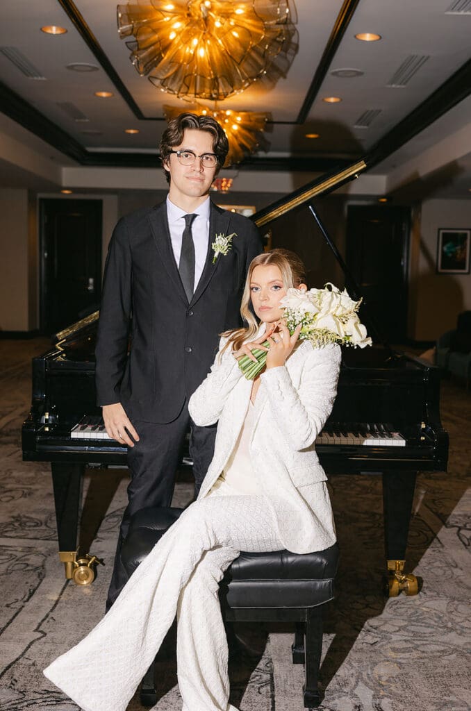 bride and groom at the Grand Bohemian Hotel in downtown Orlando in an elopement portrait captured by Jennifer Holly Photography, an Orlando elopement and wedding photographer