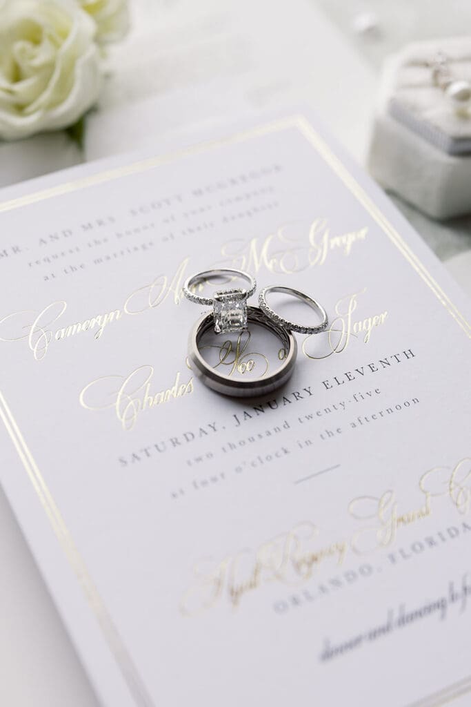 white and cream wedding details at Hyatt Regency Grand Cypress Resort in Orlando, Florida, captured by Jennifer Holly Photography
